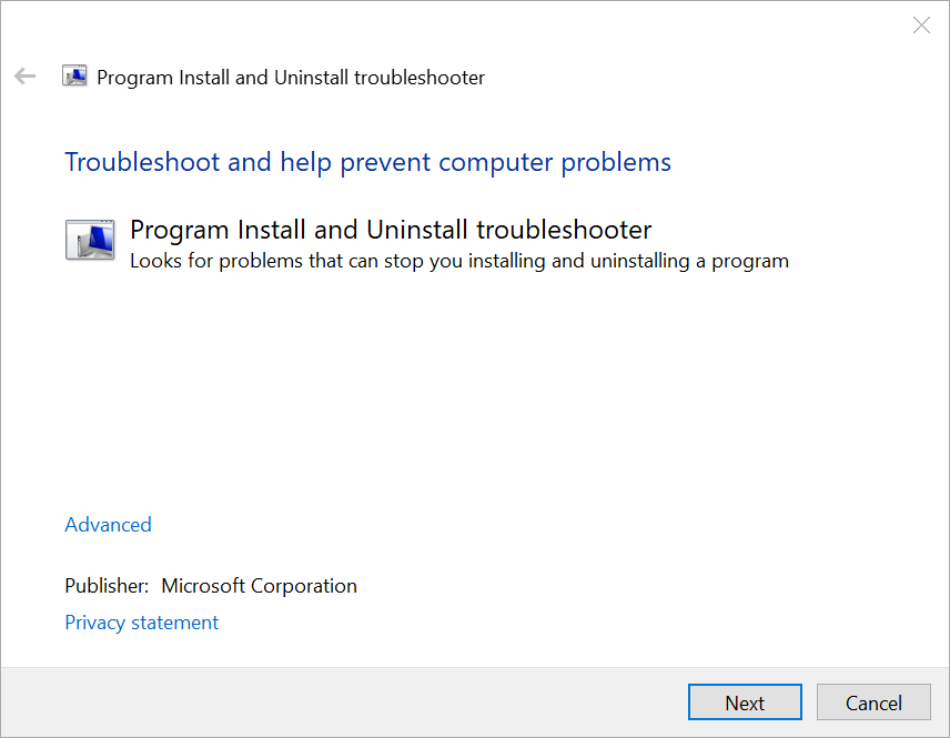 Utilisez le programme « Microsoft Program Install and Uninstall Troubleshooter »